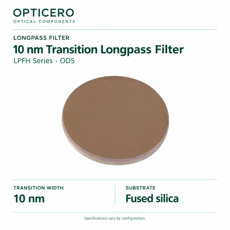 lpfh opticero product card LPFH 10 nm transition longpass filter, product photograph with verified English specifications