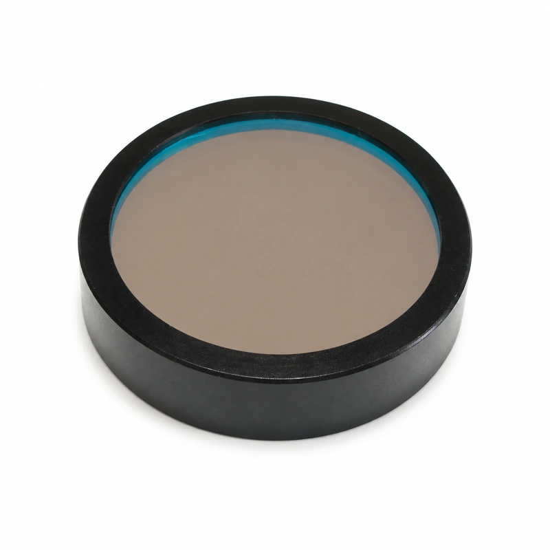 P39 – BPH460-10nm 460 nm Bandpass Filter BPH460-10nm bandpass filter in a black circular mount on a white background