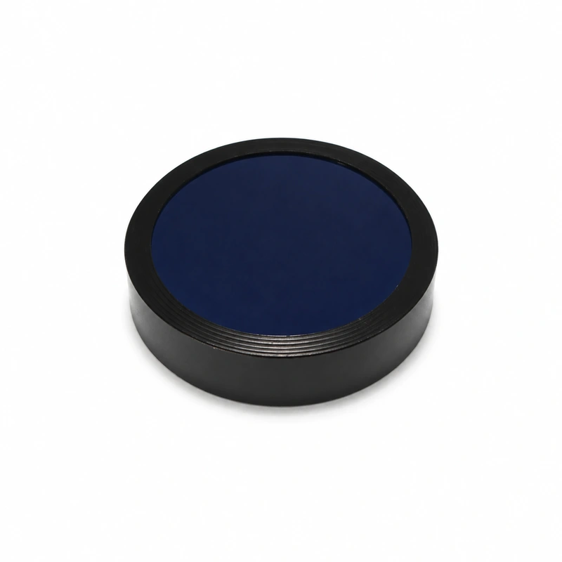 P49 - BP370-10nm 370 nm Bandpass Filter Mounted BP370-10nm bandpass filter on a white background